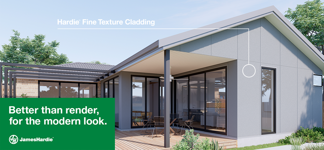 Better than render for a more modern look, James Hardie Fine Texture Cladding - available from PlastaMasta Southern Sydney